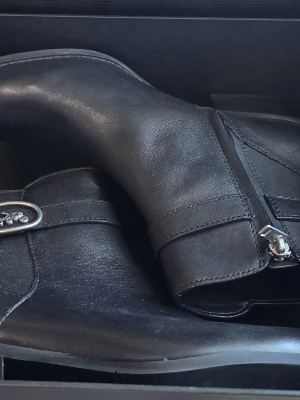 Coach Black Leather Ankle Booties with Silver Coach Horsebit